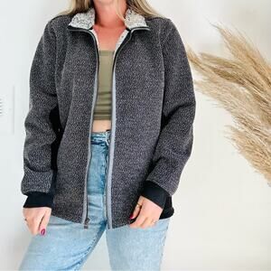 MENS CARBON2COBALT Grey Black Ribbed Sweater Sherpa Lined Fleece Jacket Coat L